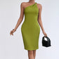 Womens Slant-Neck Off-Shoulder Sexy Slim-Fit Dress