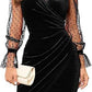 Womens Lace Velvet Bodycon Sheath Dress