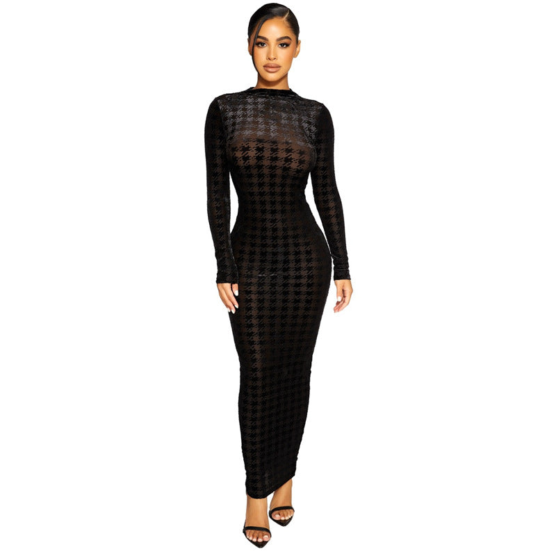 Women's Solid Color Tight Long Sleeve Dress