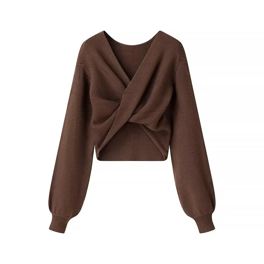 Women's Fashion Cross Design Knitted Pullover Sweater