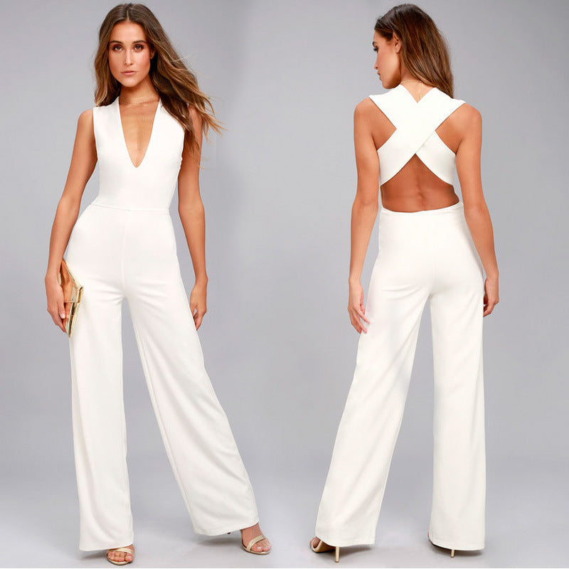 Women's V-neck Sleeveless Halter Jumpsuit