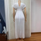 V-neck Bat Sleeve Slim-fit Pleated A- Line Dress