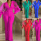 Mesh Stitching Long Sleeves Slim Wide Leg Jumpsuit