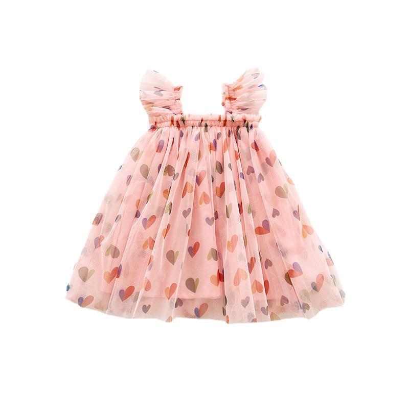 Summer Cute Heart Printing Mesh Girl Dress