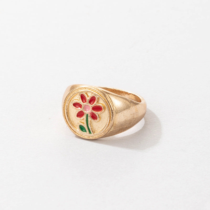 Cute Cartoon Dripping Oil Ins Wind Color Multi-element Single Ring