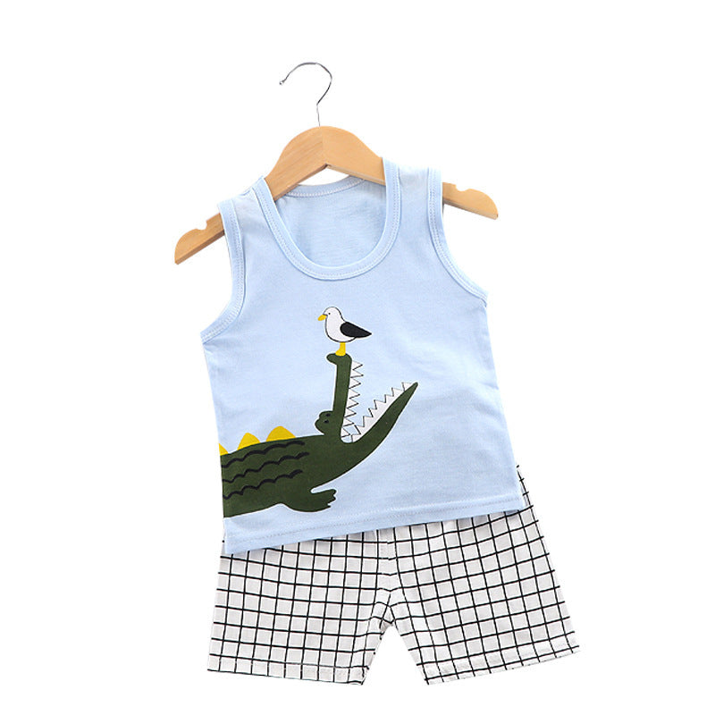 Vêtements pour bébés, ensemble deux pièces sans manches en coton avec bretelles