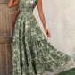 Printed V-neck Waist-tight Long Dress