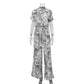Ink Painting Printing Lapel Short Shirt High Waist Wide Leg Pants Two-piece Set