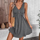Womens Solid Color V-Neck Buttoned Short-Sleeve Dress