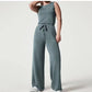 Combinaison de couleur unie sans manches, haut à nouer, pantalon élastique, barboteuse