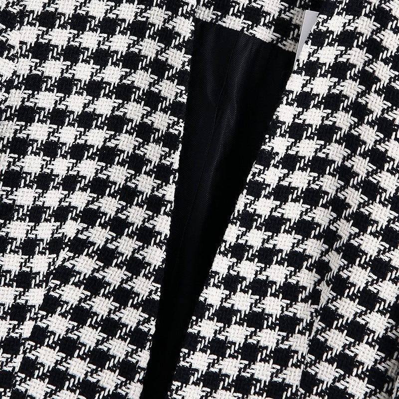 European And American Style Houndstooth Texture Pocket Slim Suit Jacket