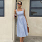 Womens Casual Sleeveless Strappy Square-Neck Colorblock Striped Dress