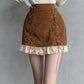 Ladies Fashion Patchwork Tie Corduroy Skirt