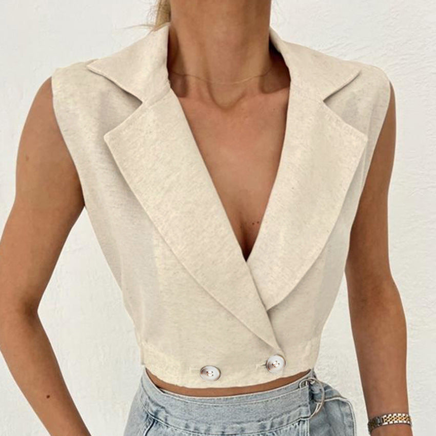 Women's Fashion V-neck Cotton Linen Vest Top