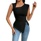 Diagonal Collar Slim-fit Solid Color Short Sleeve Women