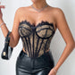 Irregular Steel Ring Fishbone Lace Slim Backless Row Buckle Outerwear Tube Top