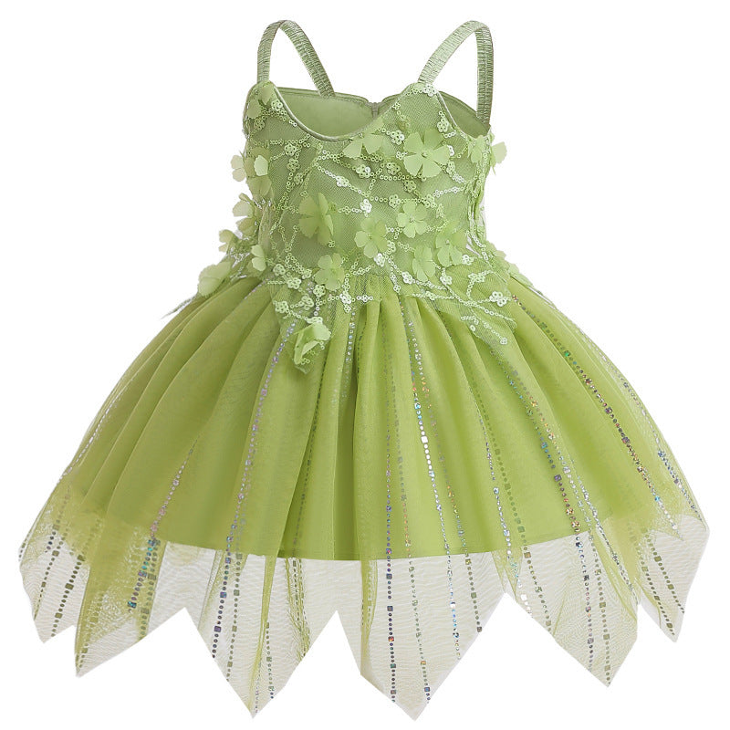 Elf Mesh Stitching Princess Strap Bubble Dress
