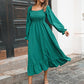 Flared Sleeve Casual Ruffled Square Collar Elastic Waist Large Swing Spring Dress