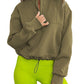 Women's Fashion Casual Stand Collar Half Zip Drawstring At Hem Brushed Hoody
