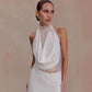 New Neck-hanging Lace-spliced Satin Dress Short Skirt