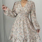 Printed V-neck Long-sleeve Dress Women