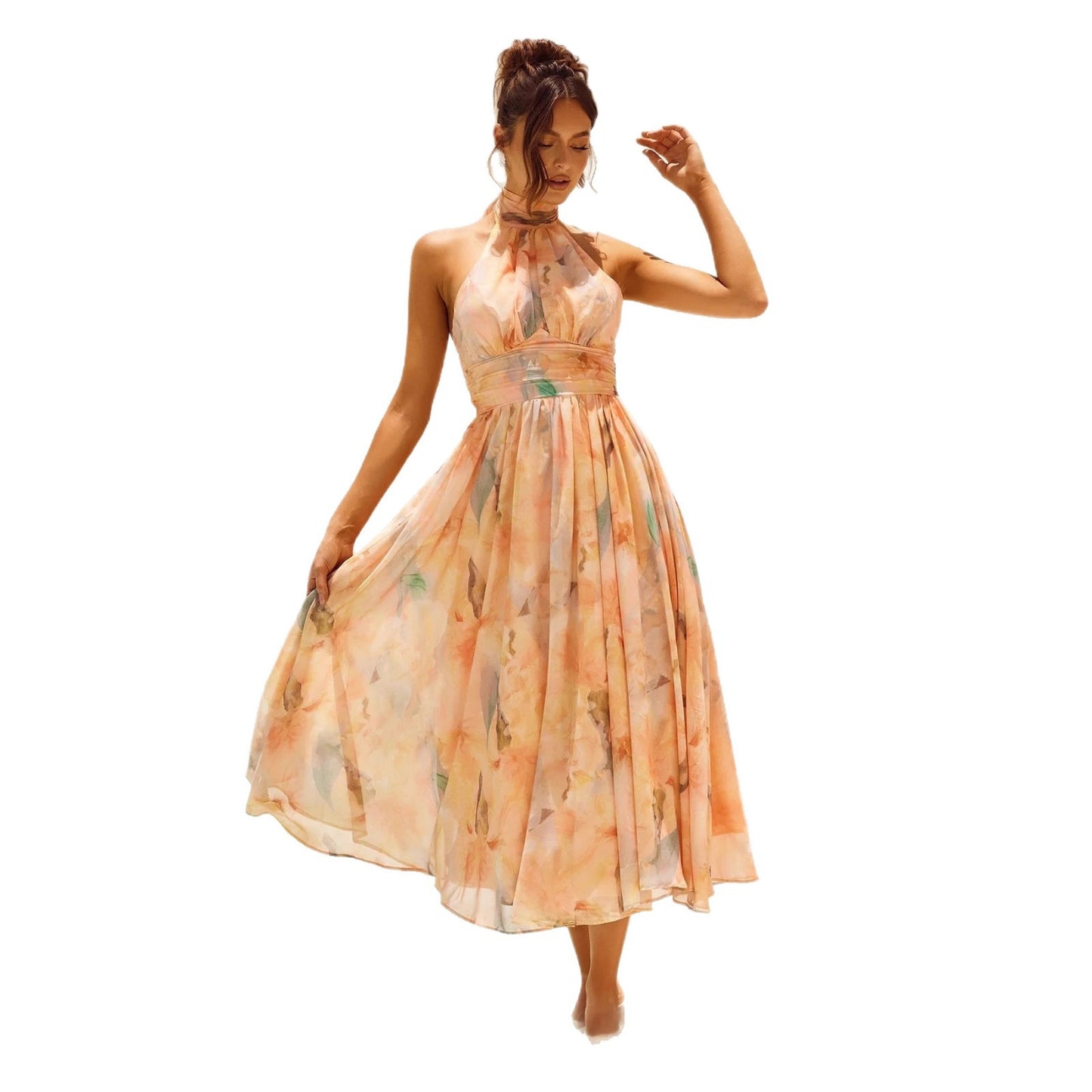Women's Holiday-style Sleeveless Printed Backless Dress