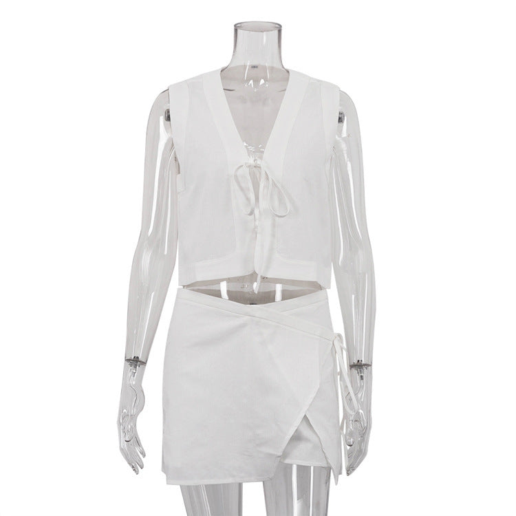 Sleeveless Vest Cross Lace-up Skirt Suit