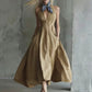 Womens Retro Sleeveless Tie-Waist A-Line Midi Dress With V-Neck