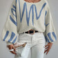 New Lantern-sleeved Pullover Sweater Fashion Line Printed Loose Tops Women's Clothing