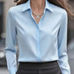 Solid Color Long Sleeve Lapel Satin Blouse