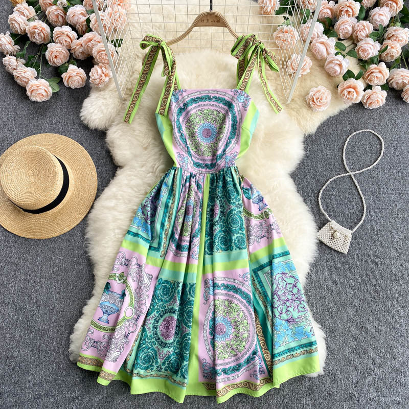 Women's Slim Design Printed Sling Dress