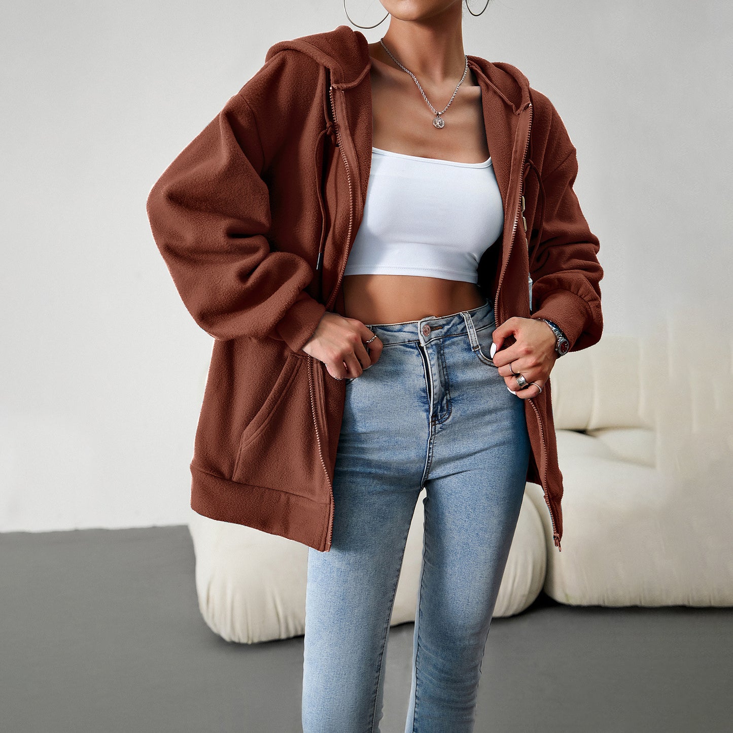 Women's Fashion Loose Casual Sweater Cardigan Hooded Coat
