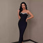 Robe bandage élastique sans bretelles pour femme, ornée de diamants et de cristaux