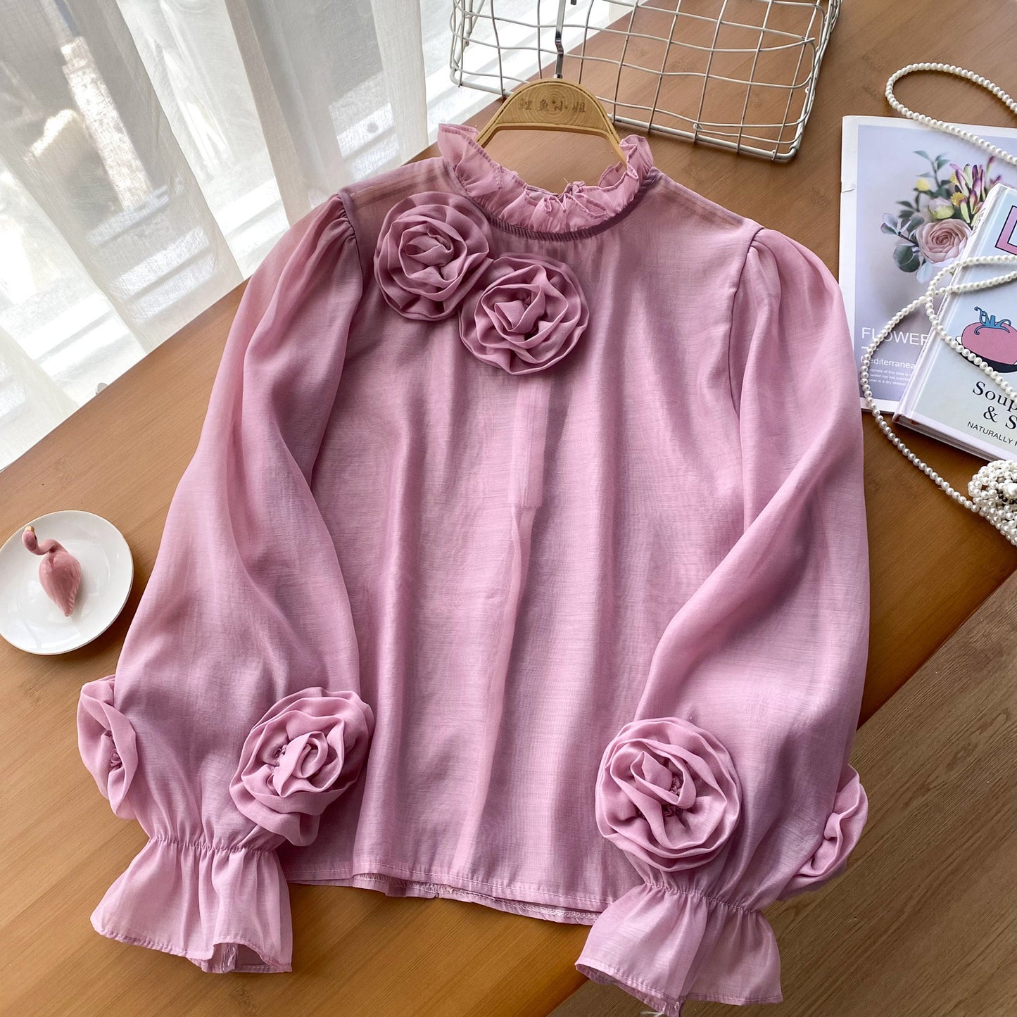 European And American Simple Lantern Sleeve Shirt Women