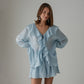 French-style V-neck Ruffled Shirt And Shorts Set