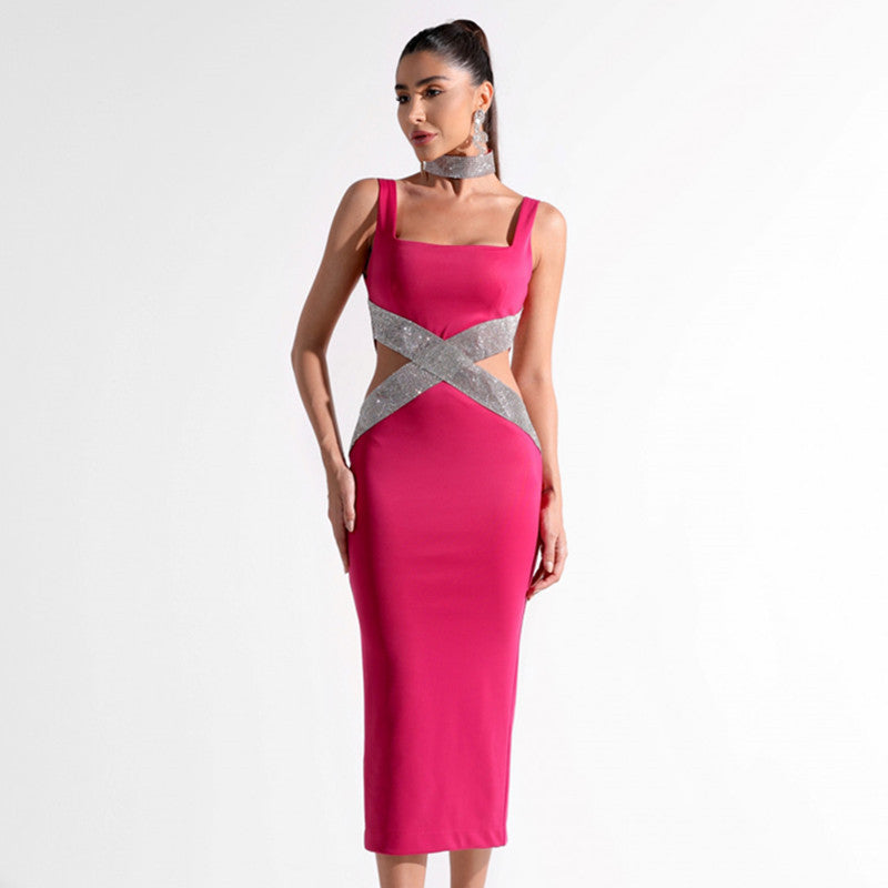 Robe une pièce bandage à col carré tendance