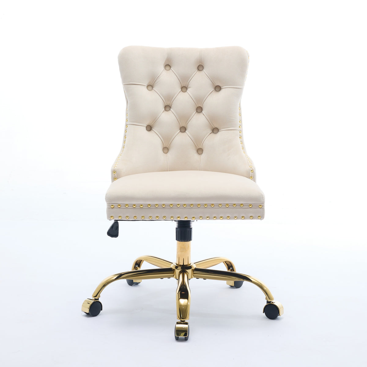 A&A Furniture Office Chair,Modern Velvet Upholstered Tufted Button Home Office Chair With Golden Metal Base,Adjustable Desk Chair Swivel Office Chair Beige