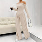 Solid-color Elegant Off-shoulder Sleeveless Shirt And Wide-leg Pants Set For Women