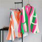 Striped Colorblock Knitted Cardigan Women's New Loose Sweater Coat