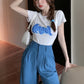 Summer New Girl Small Print T-shirt Cropped Top
