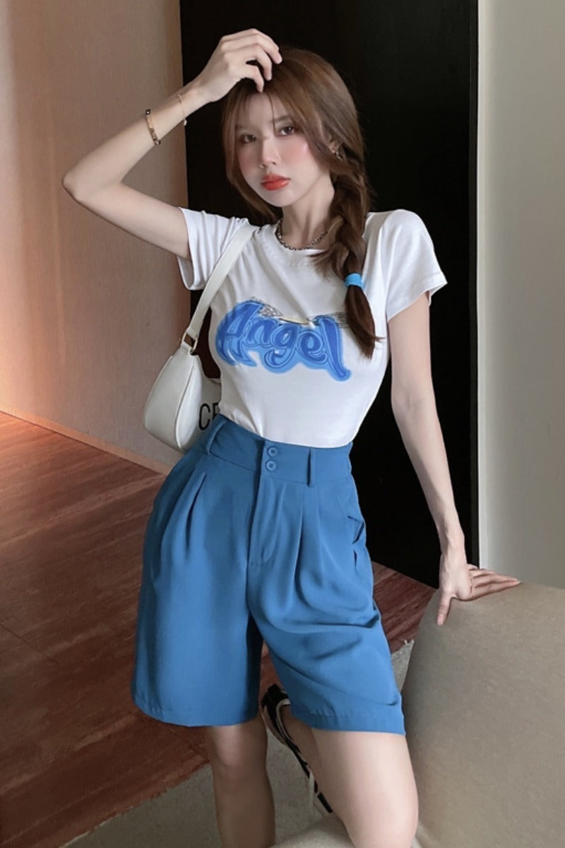 Summer New Girl Small Print T-shirt Cropped Top