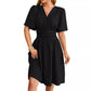 V-neck Fitted Waist Flare-sleeve Fashion Dress Women