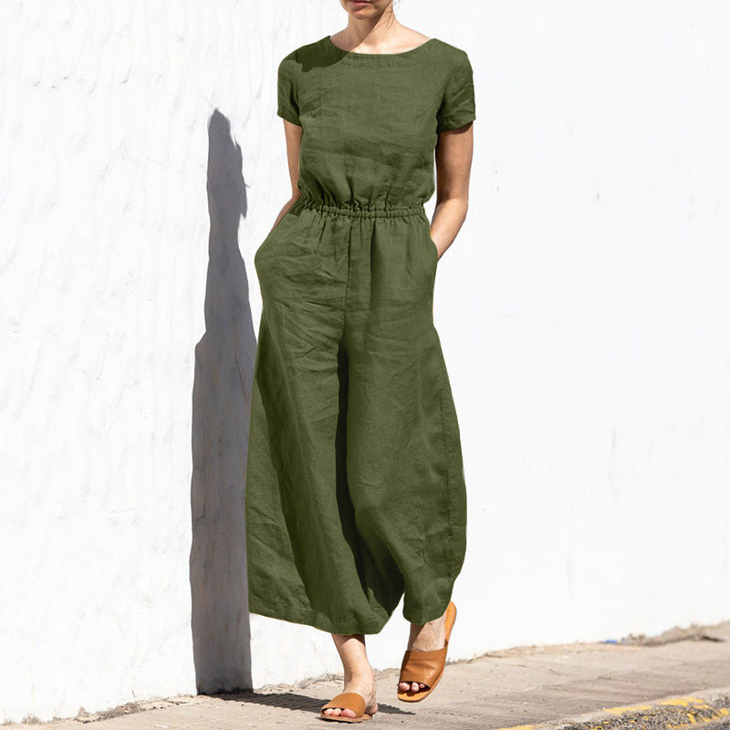 Summer Solid Color High Waist Sleeveless Trousers Women's Loose Type Temperament Jumpsuit