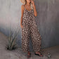 Casual Sleeveless Leopard-Print Jumpsuit With Pockets And A Relaxed Fit