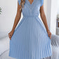 Casual Lace V-neck Ruffled-waist Pleated Dress
