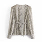 V-neck Snake Print Wrap-up Lace-up Cardigan Top Women's