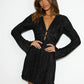 Robe moulante à lacets et col en V, manches trompette, paillettes, tendance, pour femme