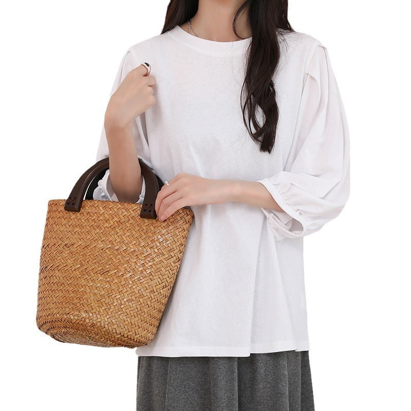 Japanese Cotton T-shirt Women's Breathable Lantern Sleeve