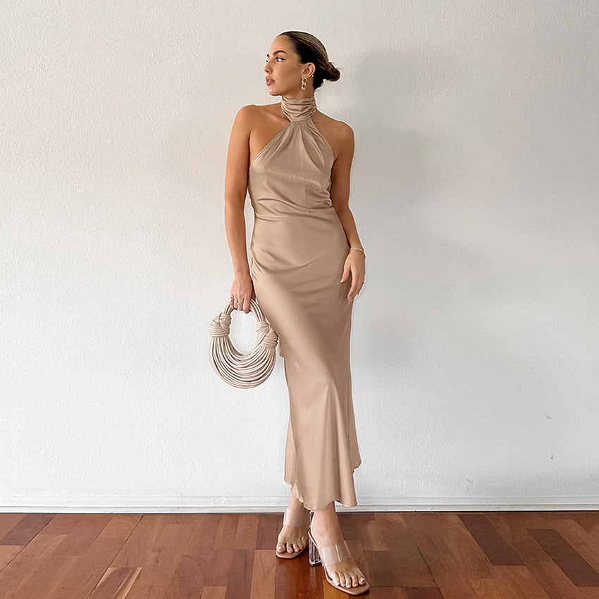 Nouvelle robe de soirée française sans manches à col licou pour femme