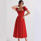 Womens Slimming Elegant Puff-Sleeve Lace-Up Short-Sleeve Dress